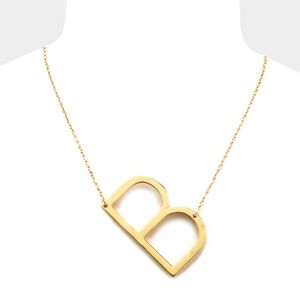 Gold Monogram "B" Large Initial Pendant Chain Fashion Statement Necklace Jewelry